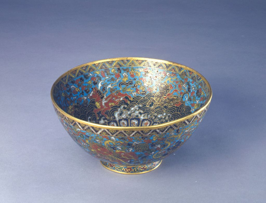 图片[1]-Jingtai style filigree enamel seahorse lion playing ball seahorse bowl-China Archive